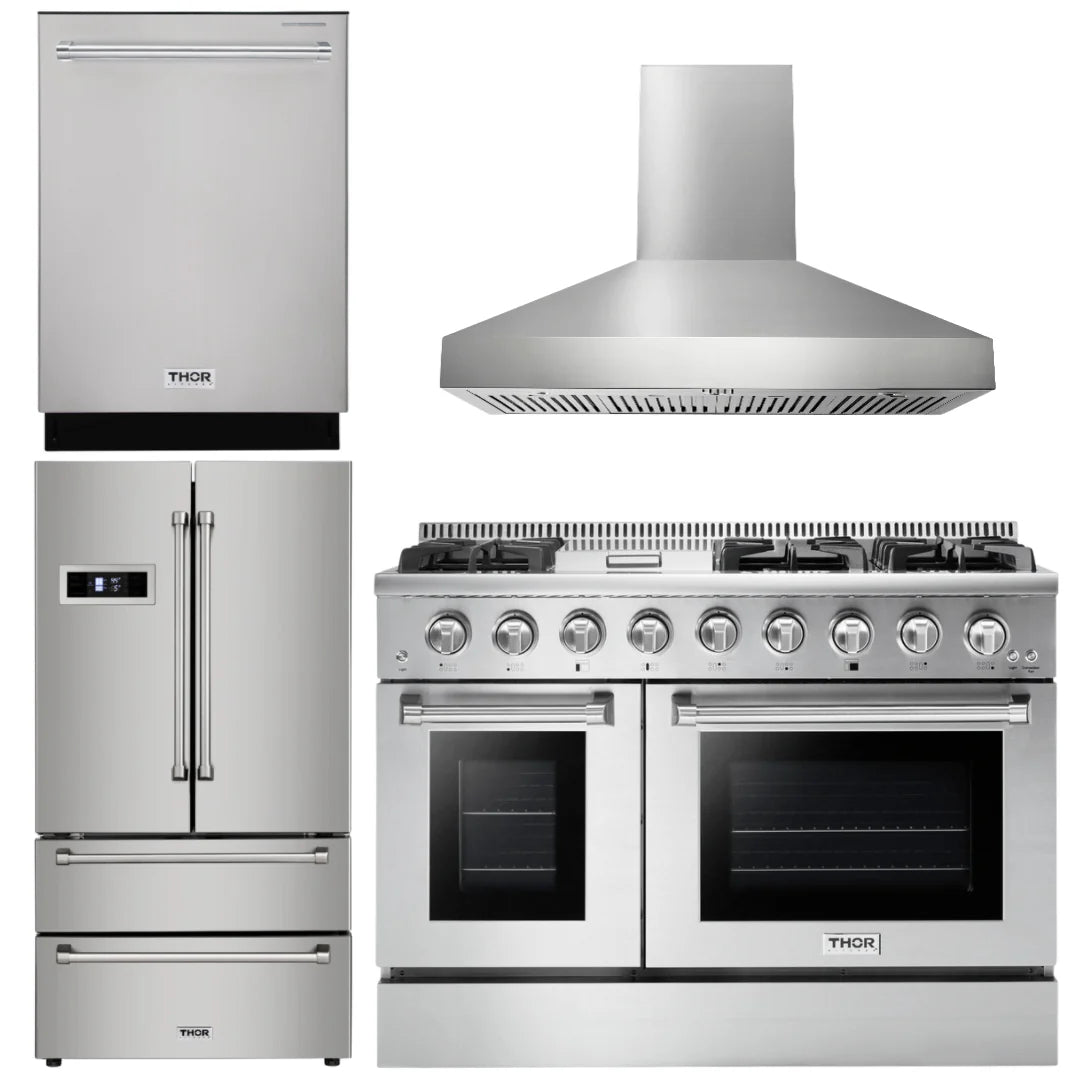 48 Propane Gas Range, Range Hood, Refrigerator & Dishwasher Package V10604
