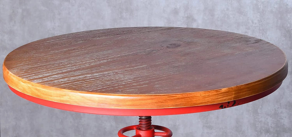 Industrial Swivel Round Wooden Top Height Adjustable Bar Table T408