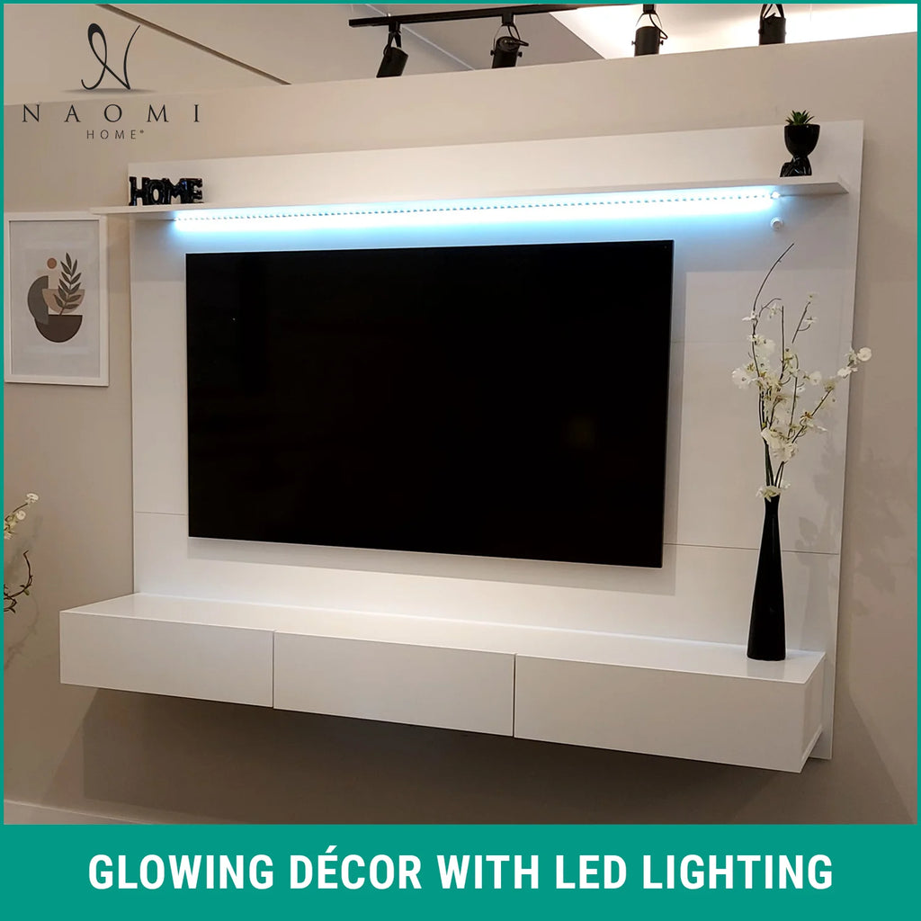 White Floating Entertainment Center with LED Strip, Drawers and Shelf U85571