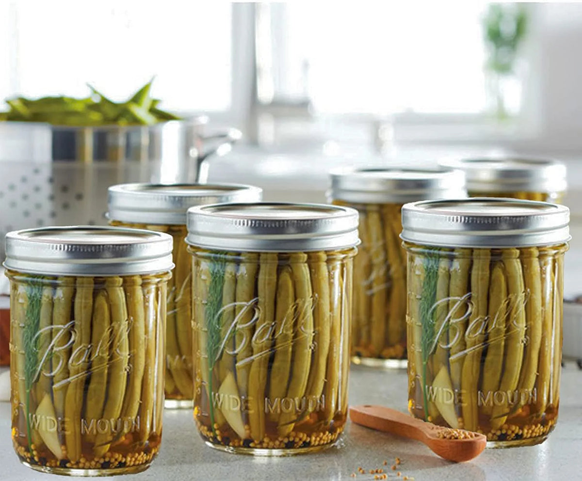 16 oz 6 Pack Wide Mouth Mason Jars with Airtight Lids and Bands C71549