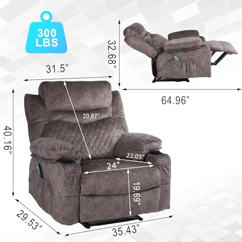 Oversized Grey Fabric Recliner with Massage and Heat X67856