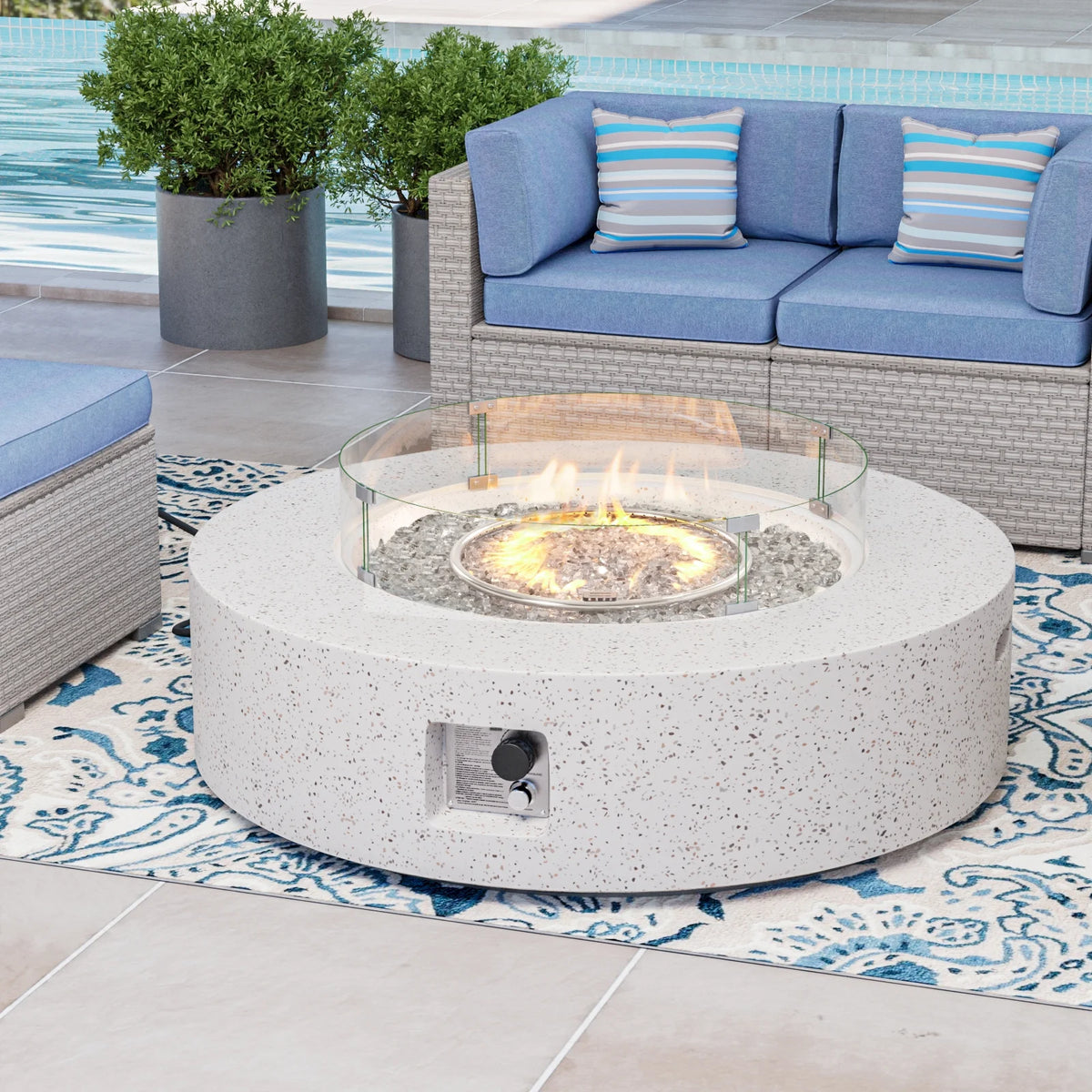 40.5-inch Round Propane Fire Pit Coffee Table V769