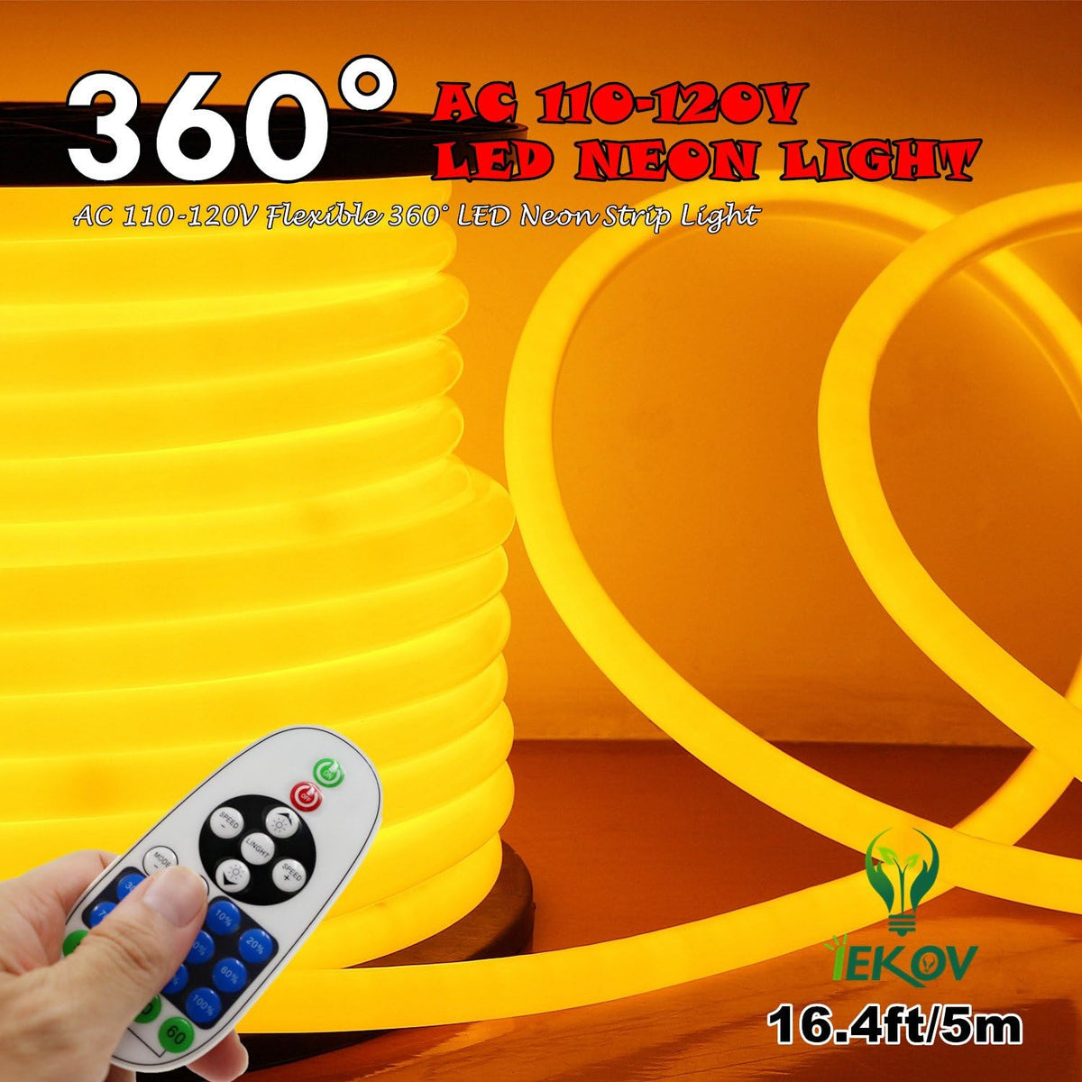 32.8ft Dimmable Waterproof Flexible LED Neon Rope Light D6539
