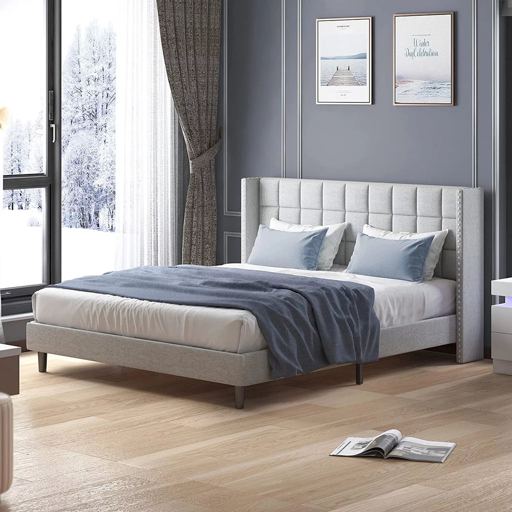 Full Size Wood Platform Bed Frame with Headboard J167