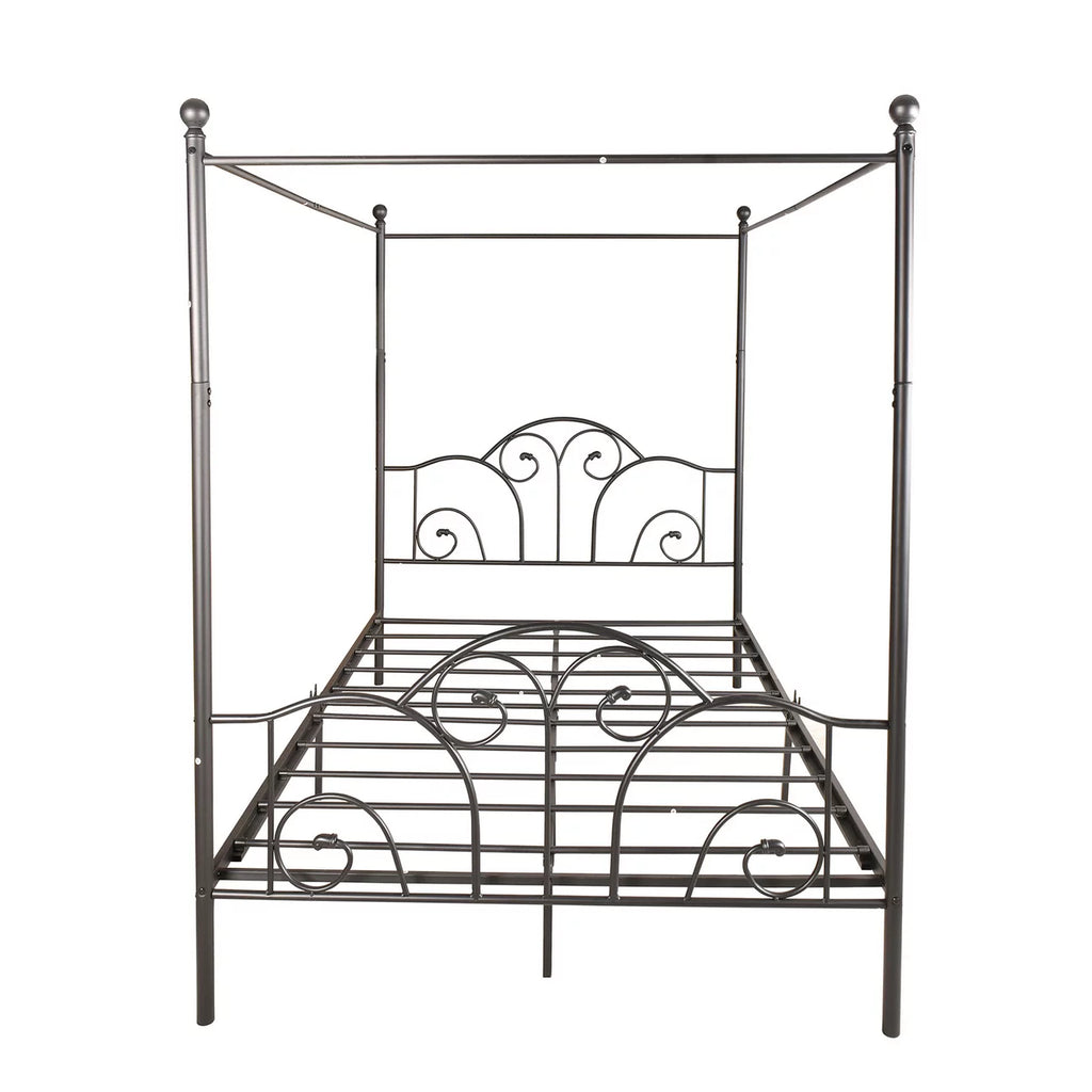 Vintage White Full Size Metal Canopy Bed Frame I8627