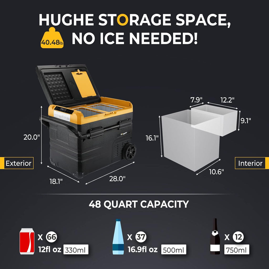 12 Volt Dual Zone Portable Refrigerator Freezer, 48 Quart (45L) Compressor, -4℉-68℉ S54857