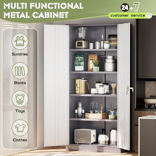 72" Black Lockable Metal Storage Cabinet with 4 Adjustable Shelves Z629