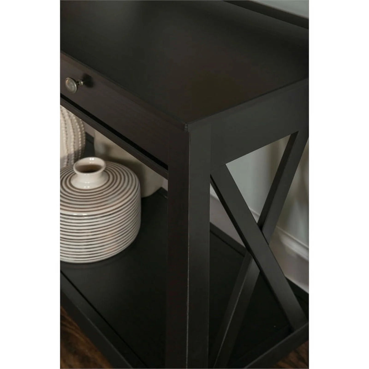 Black 2-Drawer Solid Wood Console Table R355