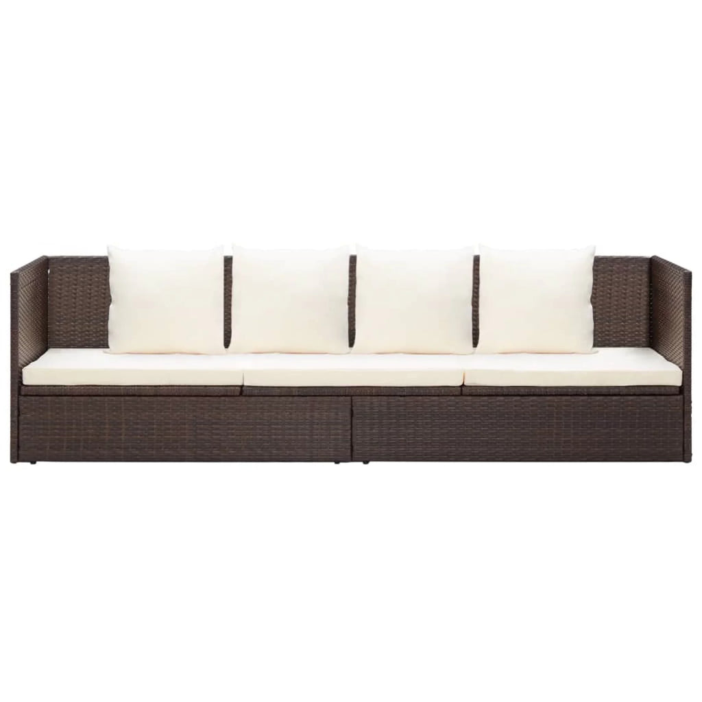 Outdoor Bed with Cushion Pillows Poly Rattan Brown F192933