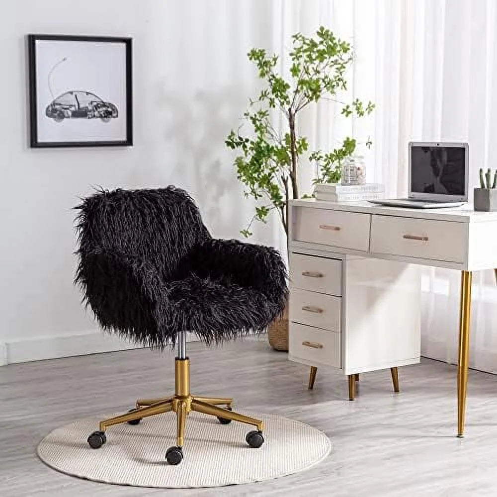 Fluffy Faux Fur Swivel Desk Chair with Wheels R7501