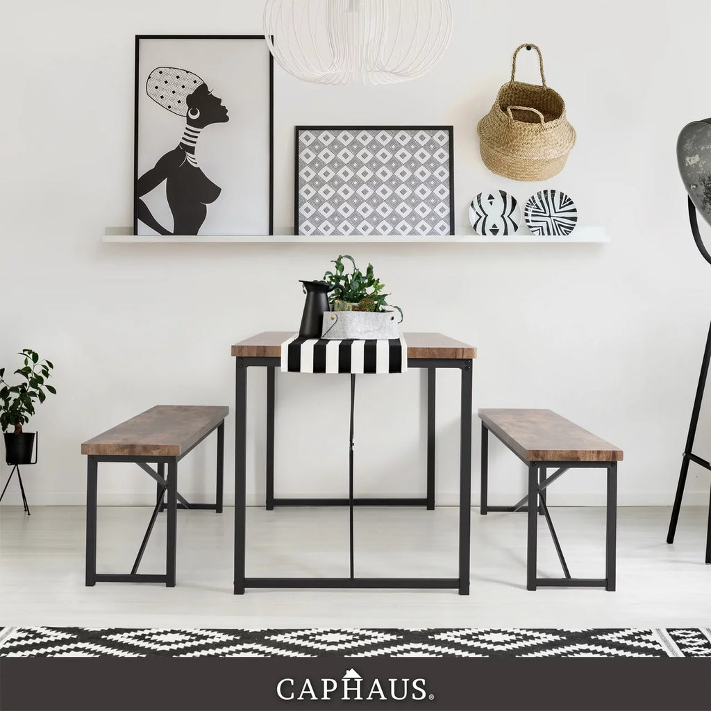 3 Pieces Dining Table Set with Benches Brown Oak V98095