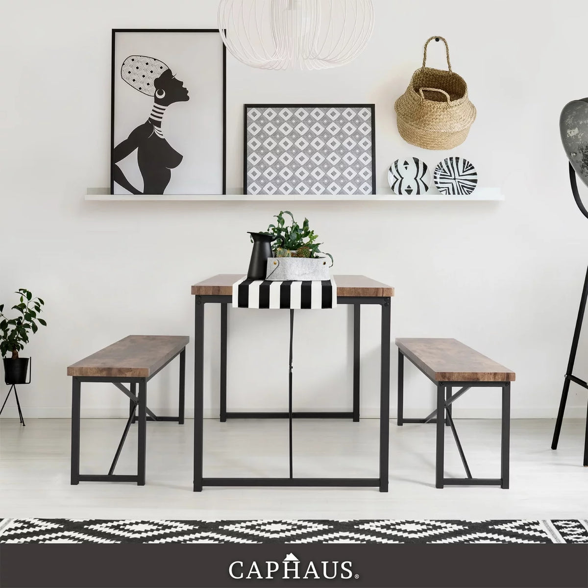 3 Pieces Dining Table Set with Benches Brown Oak V98095