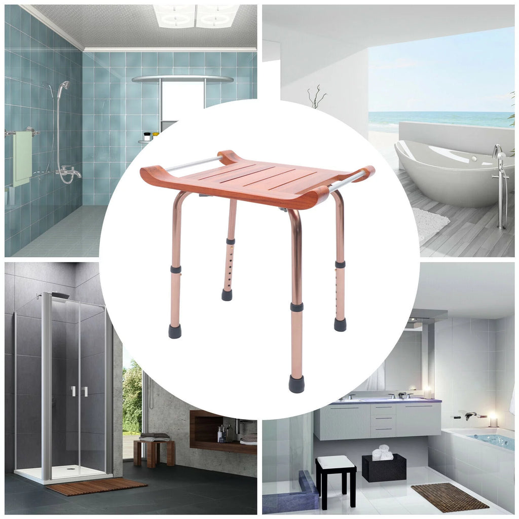 Teak Shower Stool Bathroom Bench Adjustable Non-Slip Y1657