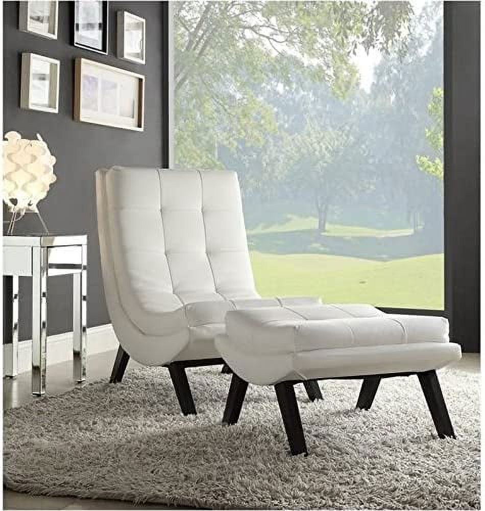 White Faux Leather Lounge Chair and Ottoman Set T6040