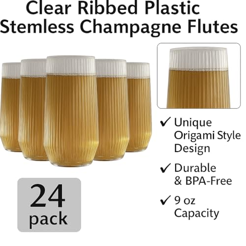 48 Pack 9 Oz Clear Stemless Plastic Champagne Flutes O303672