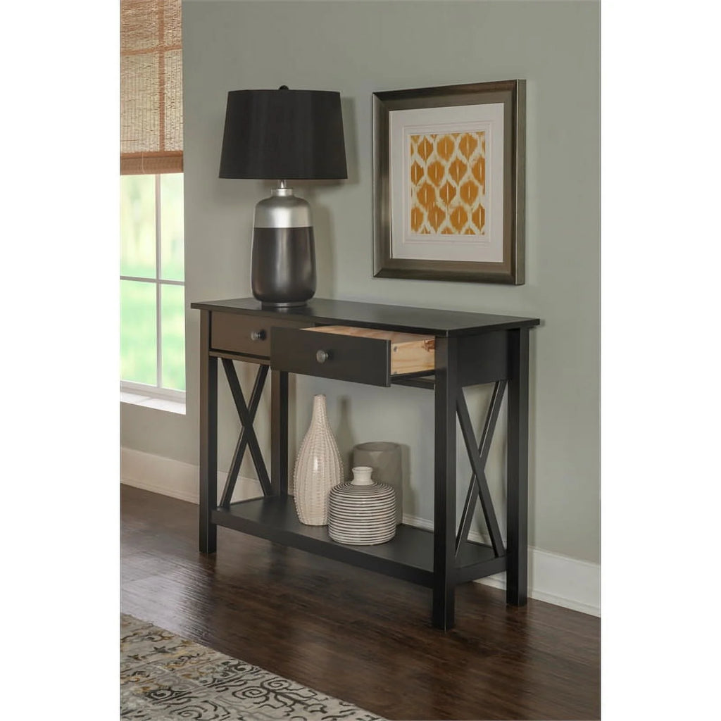 Black 2-Drawer Solid Wood Console Table R355