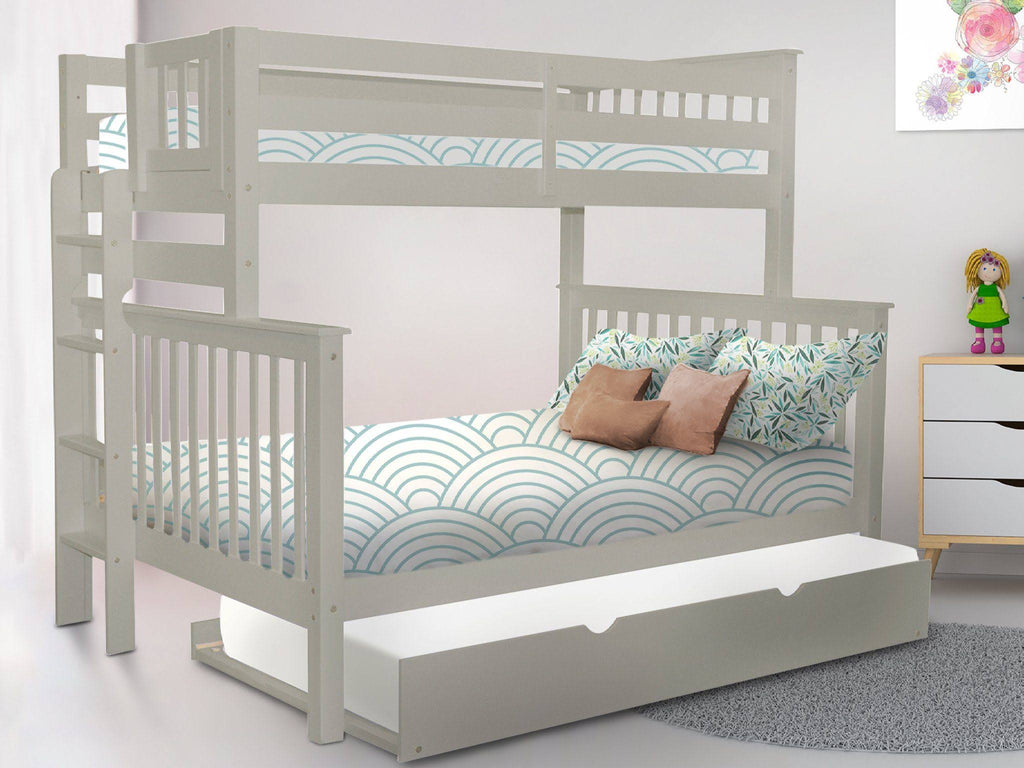 Gray Twin over Full Bunk Beds with End Ladder and Trundle E21827