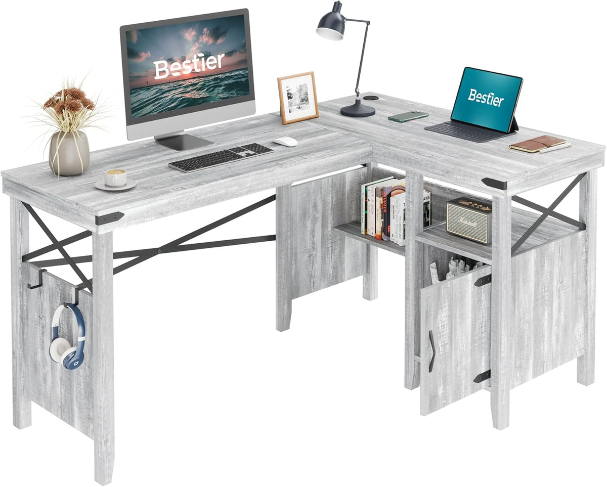 Rustic Brown 55 Inch Computer Desk with Storage Cabinet Z91018