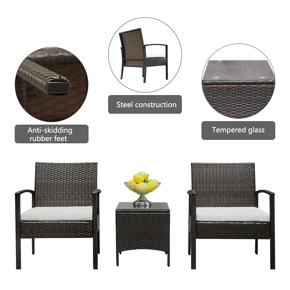 Brown 3 Pc Wicker Patio Conversation Set B623