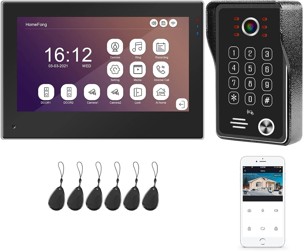 WiFi Video Doorbell with Monitor, 7 Inch Touch Screen Camera 1080P, RFID Password Unlock R286877
