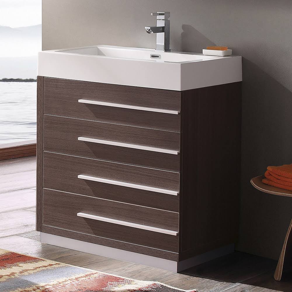 Gray Oak Bathroom Cabinet with Integrated Sink A6875