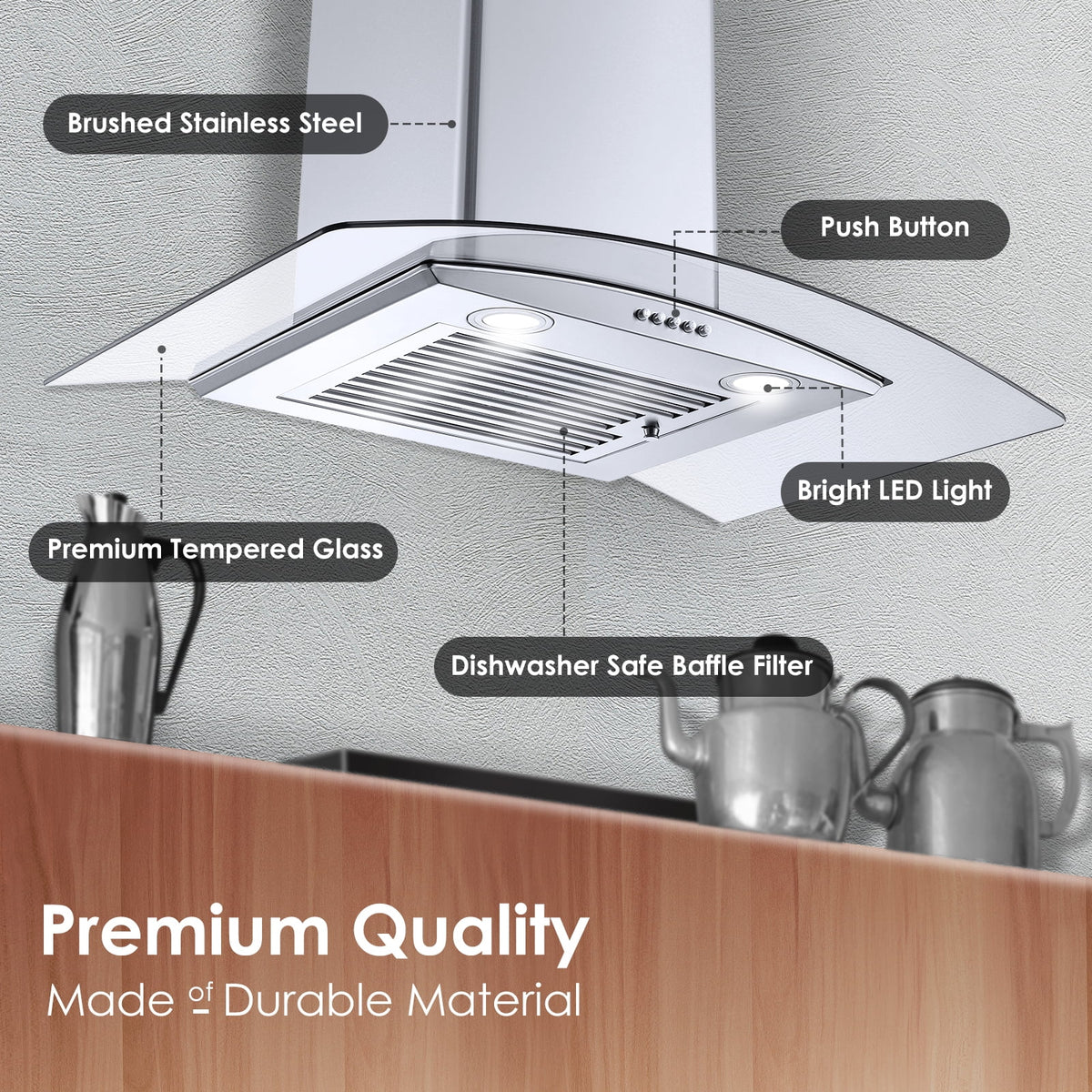 30 inch Convertible Wall Mount Range Hood with Tempered Glass R309