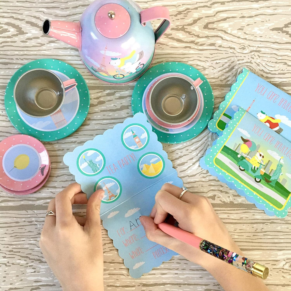 15 Piece Tin Tea Set with Carry Case A2500