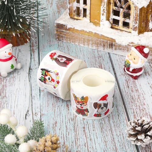1000Pcs Christmas Puppy Dog Self-Adhesive Stickers, 16 Designs, 2 Rolls C490060