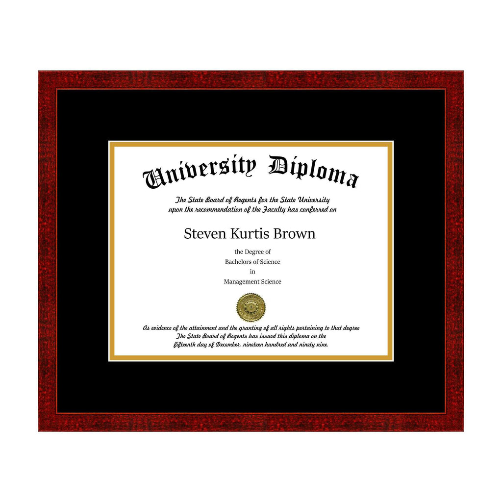 Single Diploma Frame with Double Matting for 10x22 x 8x22 Tall Diploma with Black Frame P158