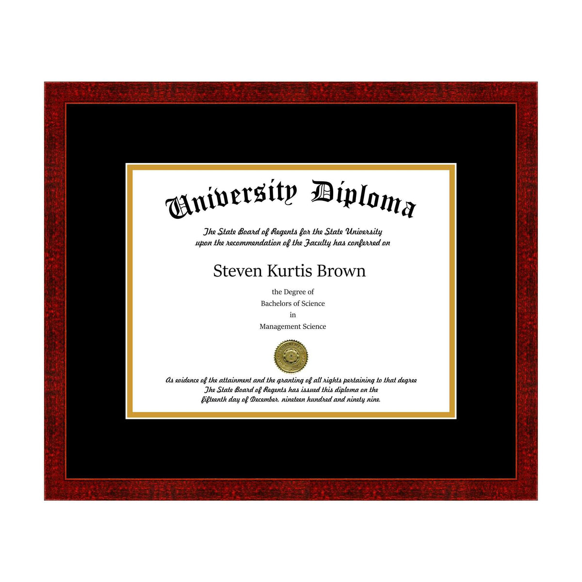 Single Diploma Frame with Double Matting for 10x22 x 8x22 Tall Diploma with Black Frame P158