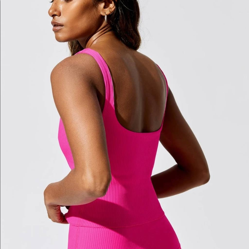 Neon Pink Ribbed Tank W591