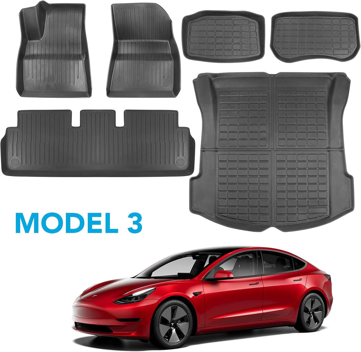 Tesla Model 3 Floor Mats TPE Full Set All Weather Waterproof Front Rear Cargo Liner J7870