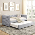 Light Grey Linen Upholstered Twin Size Daybed with Trundle S9181