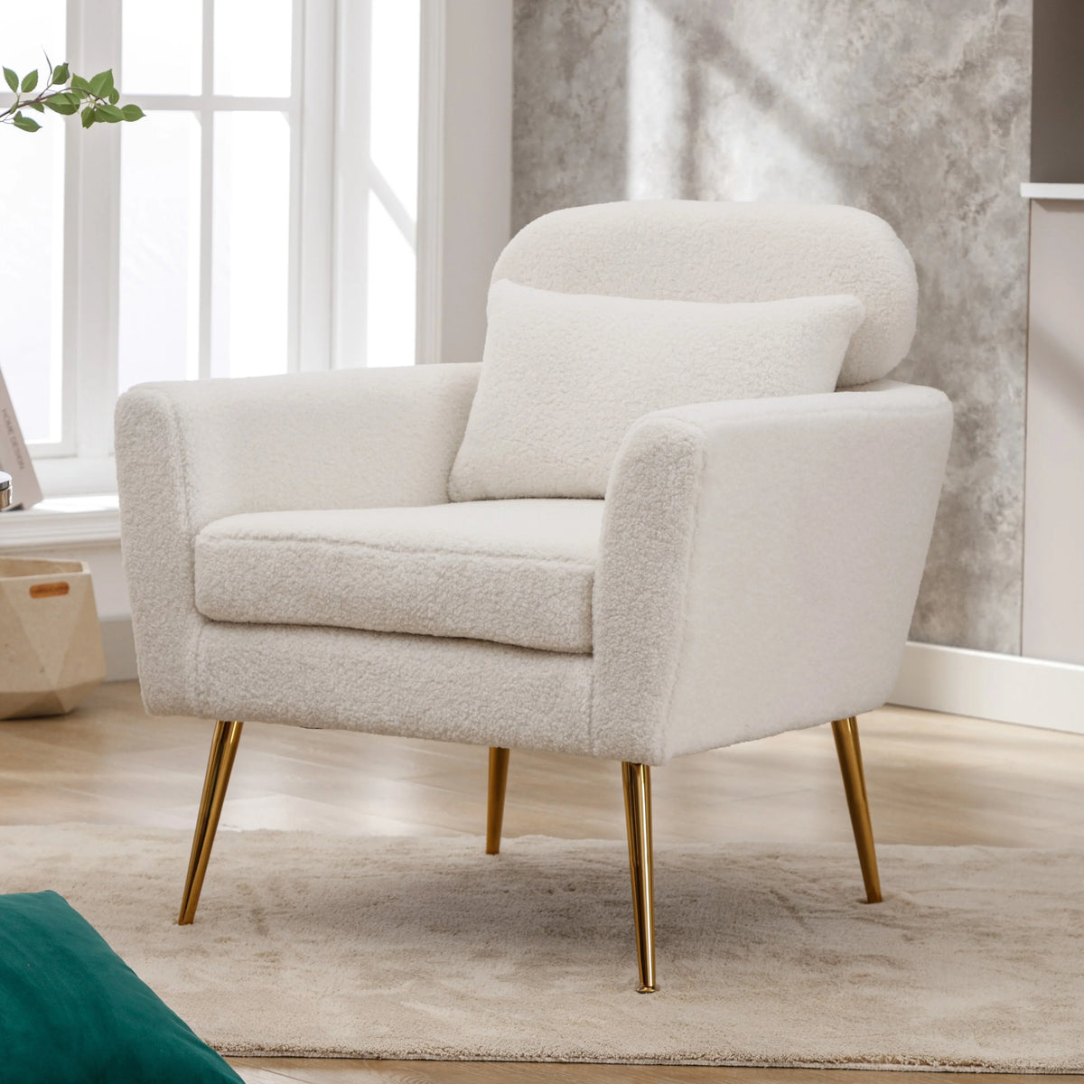 Mid Century Modern Upholstered Accent Chair With Pillow Ivory P531