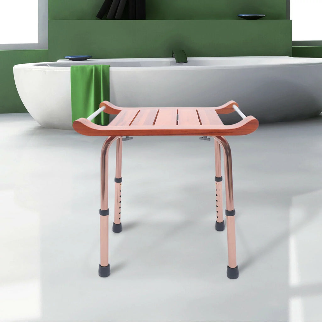 Teak Shower Stool Bathroom Bench Adjustable Non-Slip Y1657