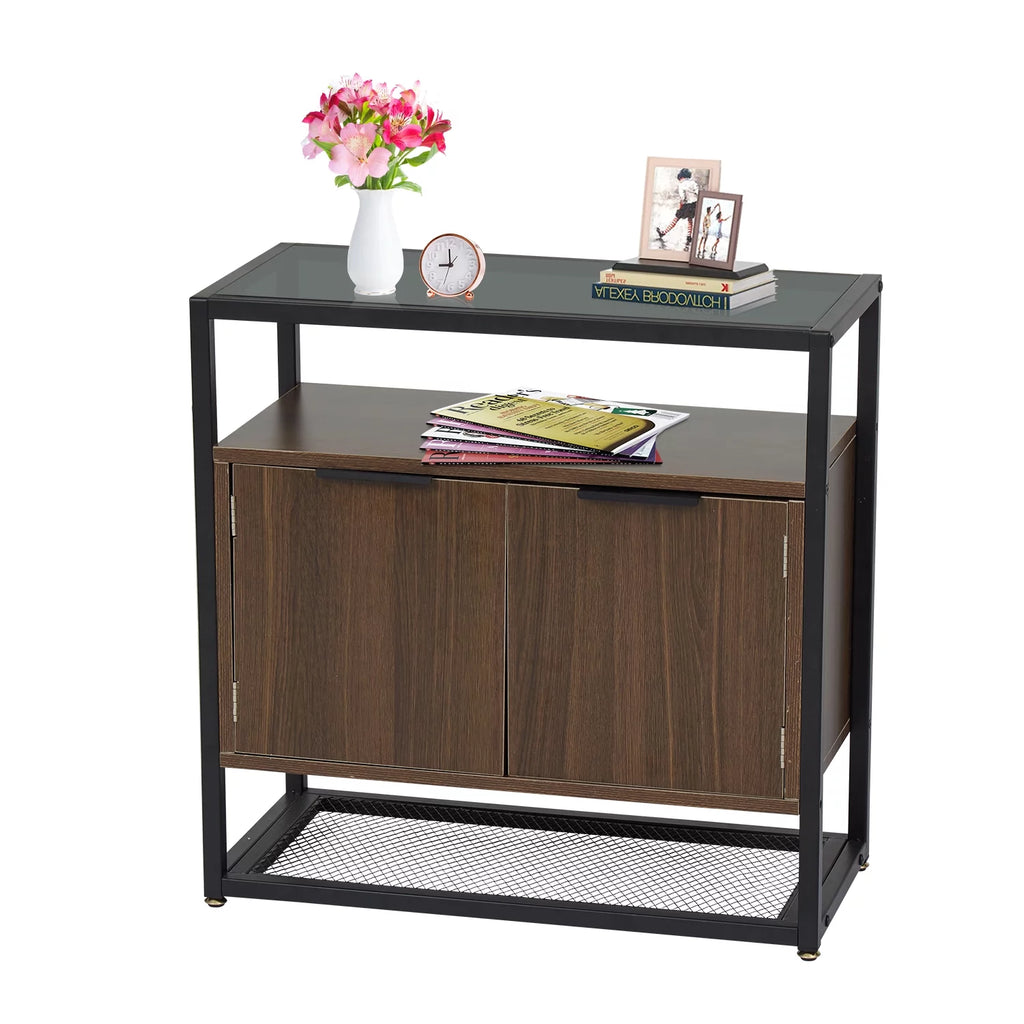 Industrial Floor Storage Cabinet with Glass Table Top F6781