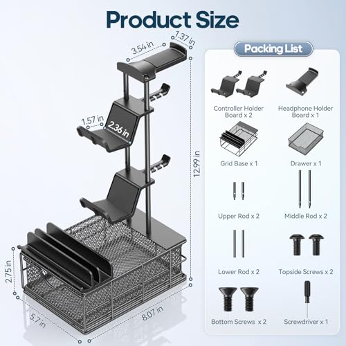 Aluminum Headphone Stand with Drawer and Cable Organizer O49795
