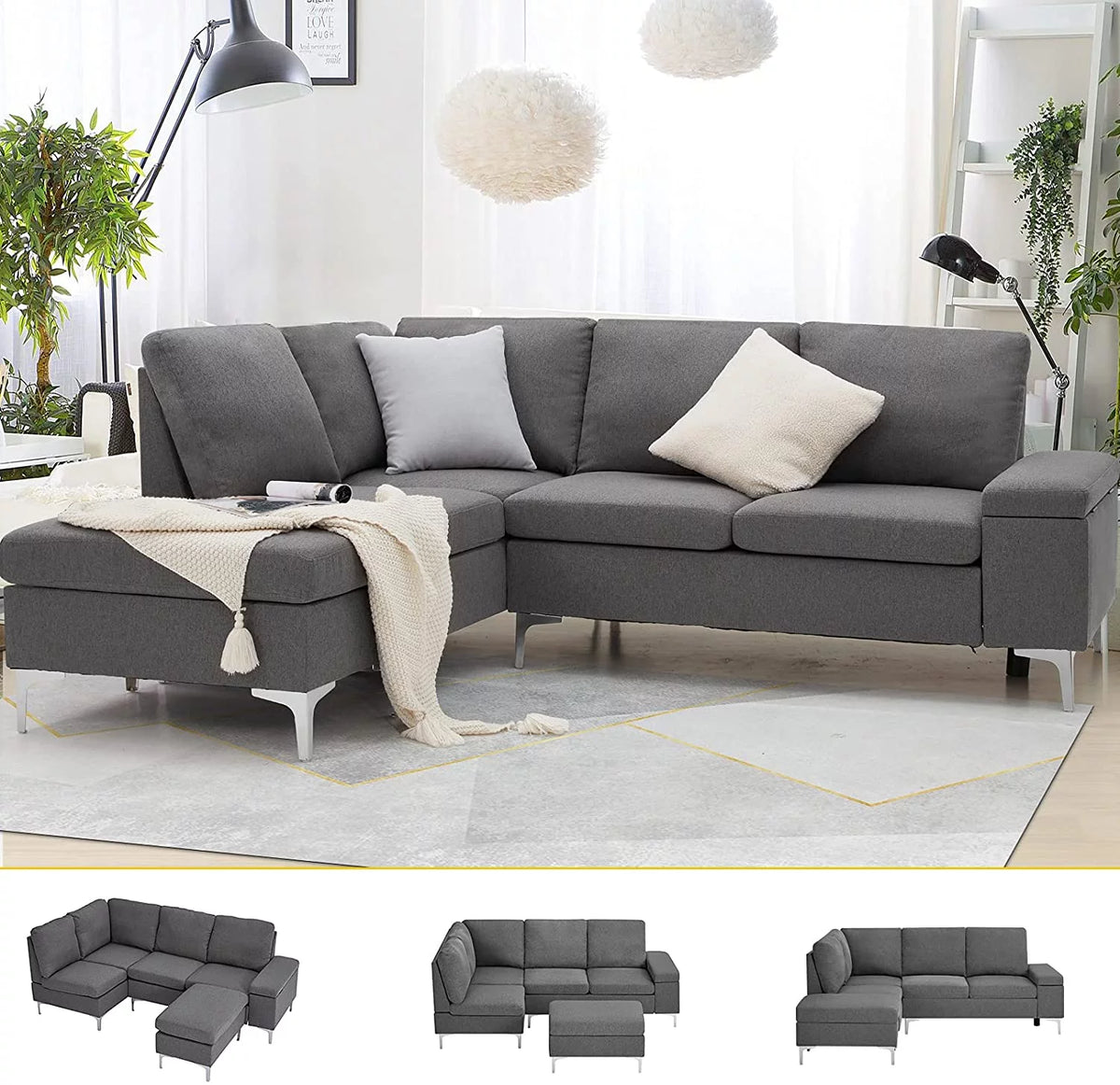 Gray Sectional Sofa with Armrest Storage L131781