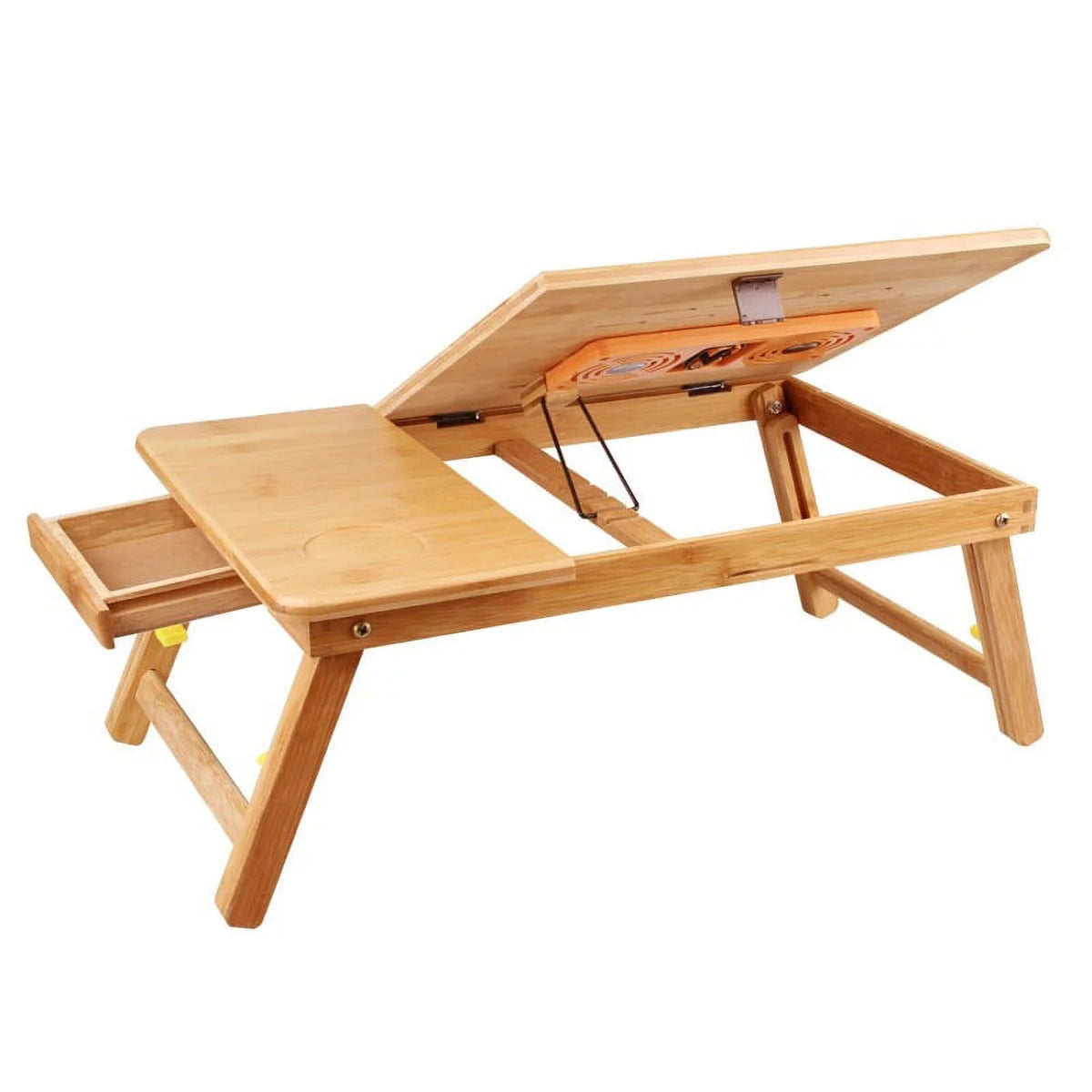 Bamboo Laptop Desk Table with Cooling Fan and Drawer X1300