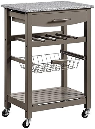 Green Granite Top Pine Wood Rolling Kitchen Island Microwave Cart with Storage A197