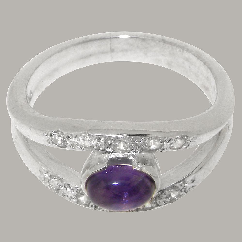 14k White Gold Natural Amethyst & Diamond Band Ring N8821