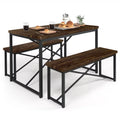 3 Pieces Dining Table Set with Benches Brown Oak V98095