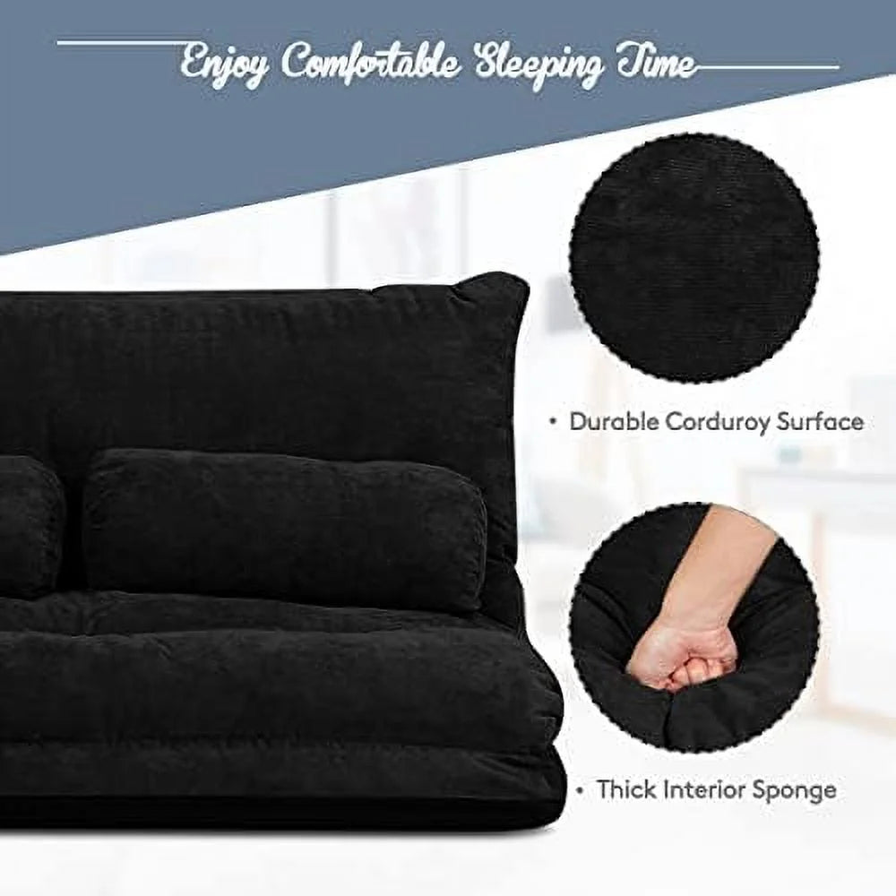 Beige 6-Position Adjustable Floor Sofa Couch with 2 Pillows O12767