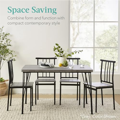 5-Piece Metal and Wood Rectangular Dining Table Set with 4 Chairs Z88883