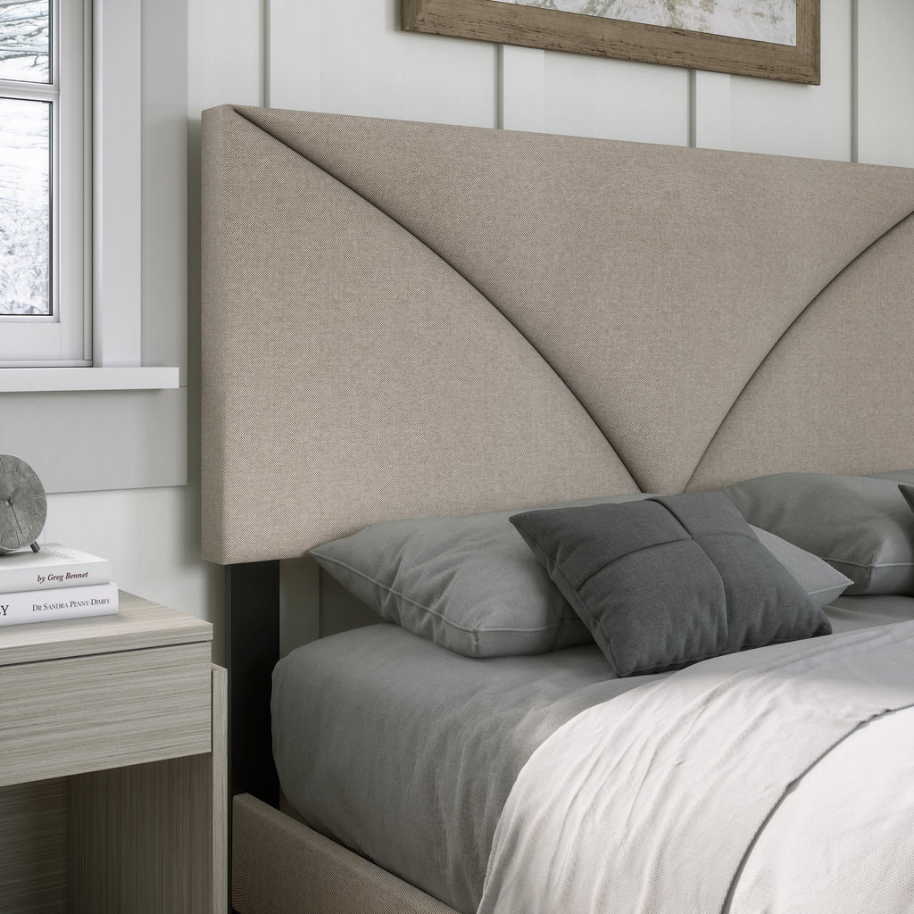 Linen Upholstered Platform Bed Off White Full R68461