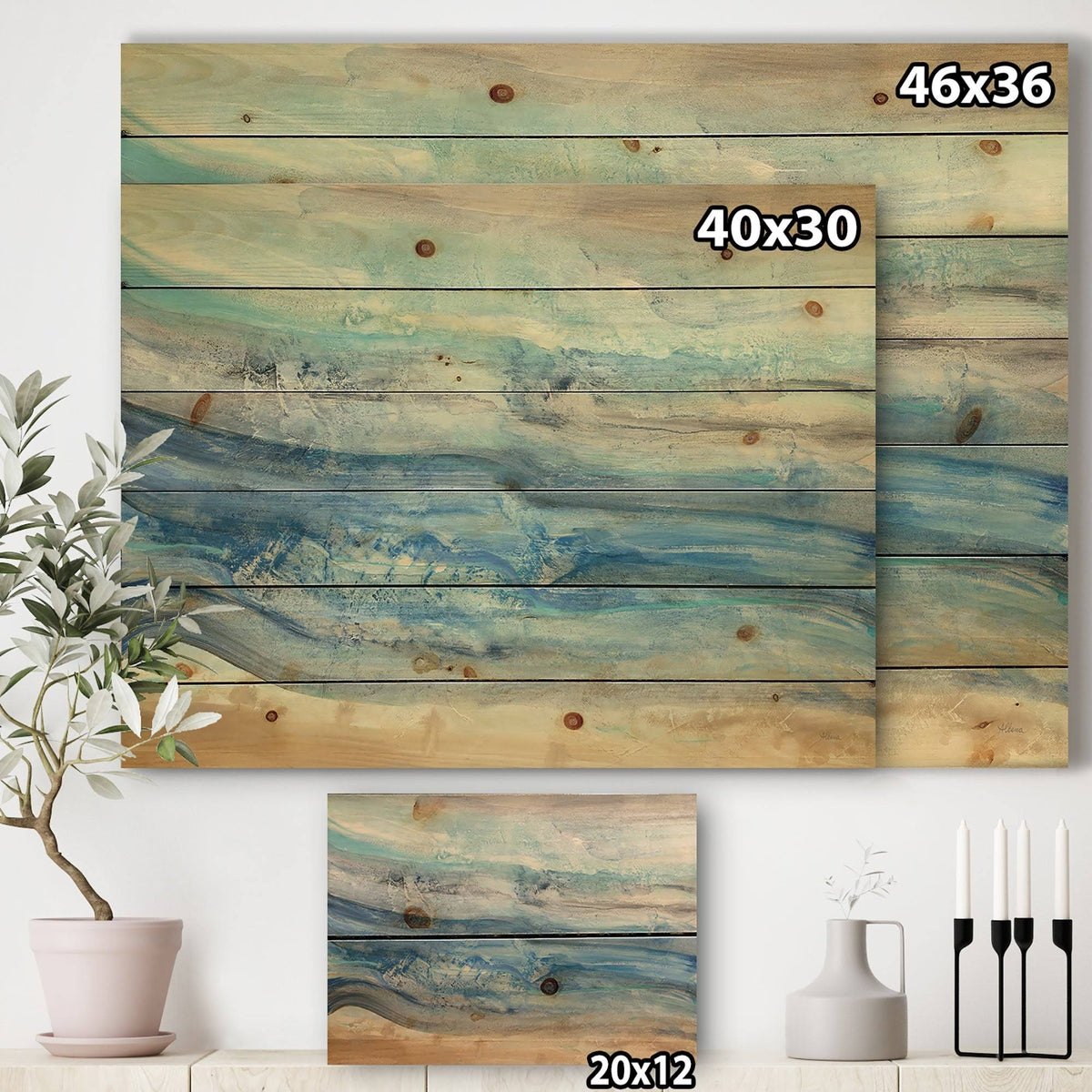 Blue Nautical Coastal Print on Natural Pine Wood I31736