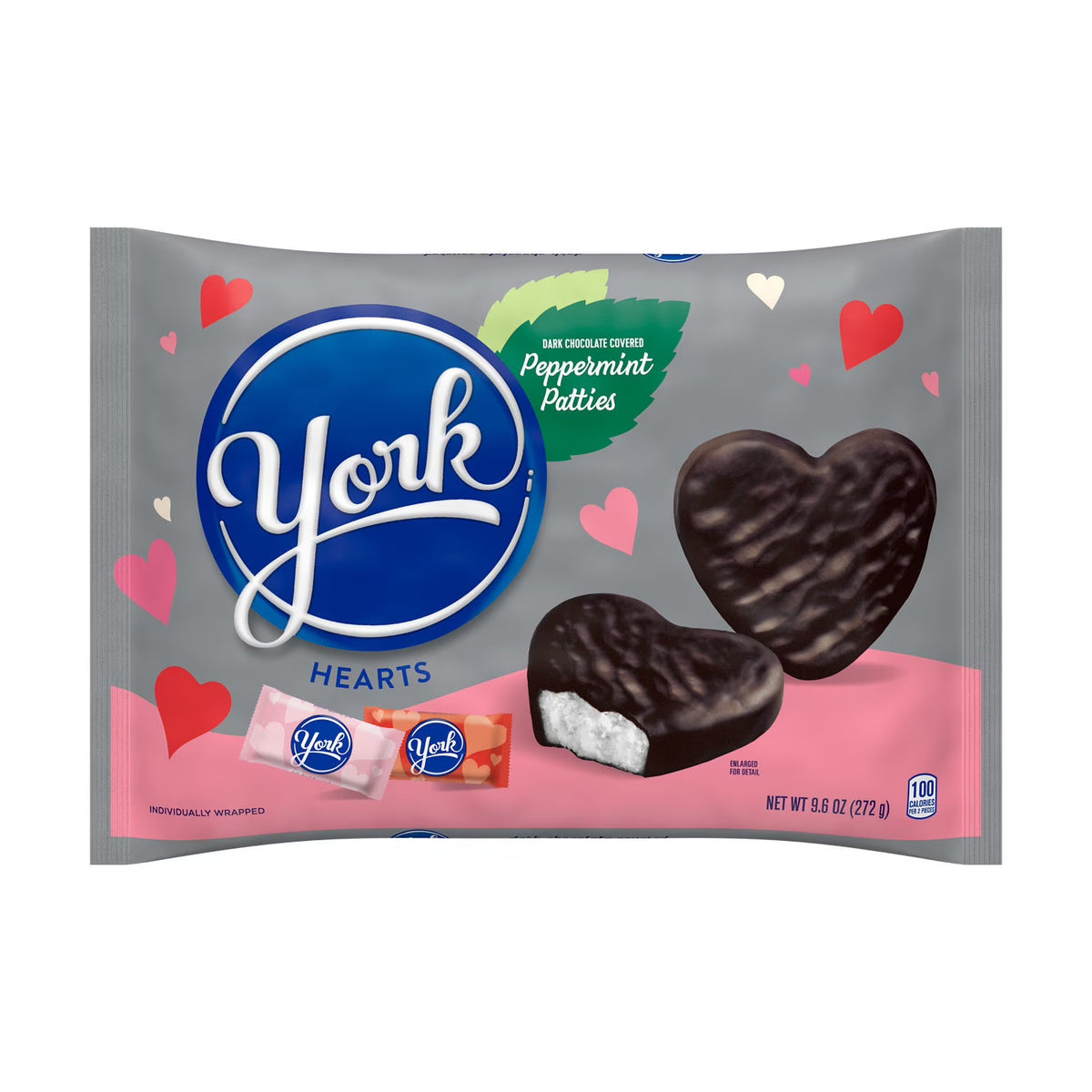 Dark Chocolate Peppermint Patties Hearts Candy, Bag 9.6 oz N849