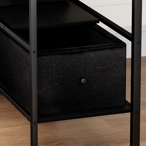 Black Full Size Loft Bed with L-Shaped Desk and Stairs X1305