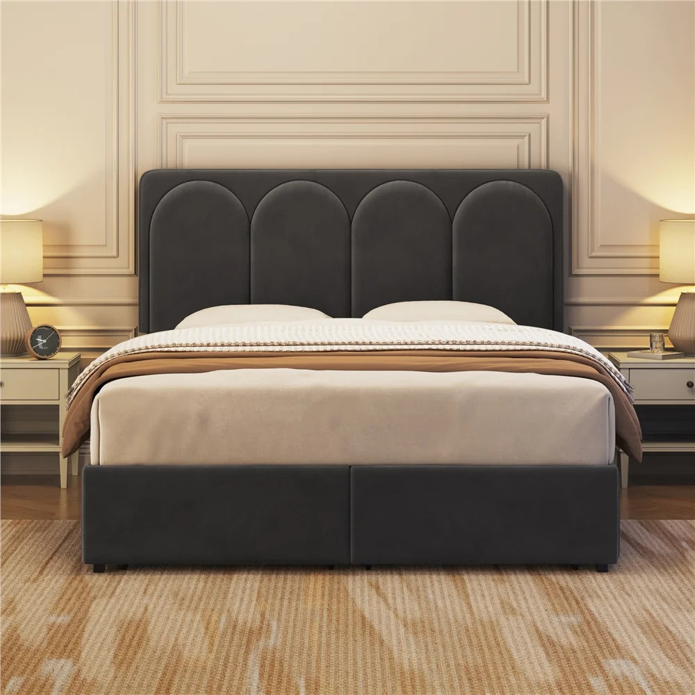Queen Dark Gray Upholstered Bed with 4 Storage Drawers Z444693