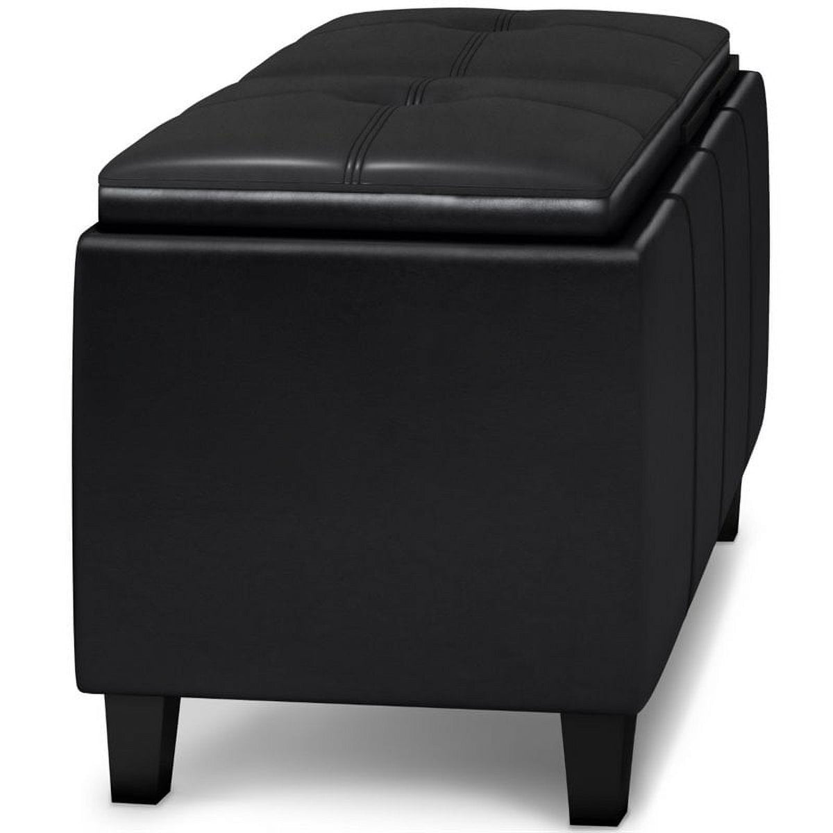 Midnight Black Faux Leather Storage Ottoman W516168
